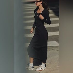 LSPACE x Anthropologie Black Maxi Dress XS NWT Button Front 100% Cotton